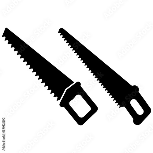Hand saw set vector and Silhouette of simple carpenter tools art vector