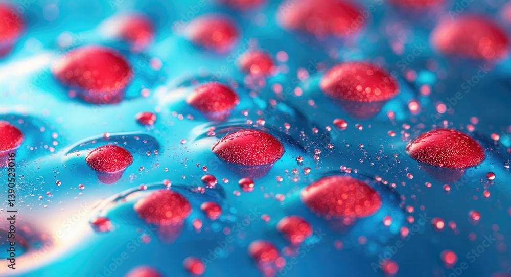 Fototapeta premium Macro shot of sparkling fizzy water in brightly lit oil forming an abstract effervescent background with ample copy space and no people