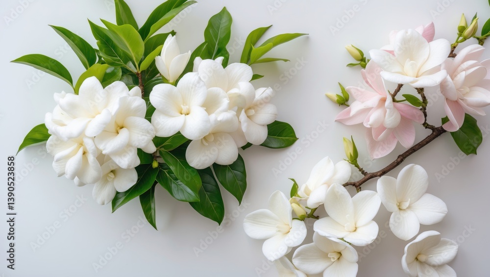 Obraz premium Elegant white gardenia flower standing alone on a white surface.
