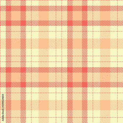 Contemporary Muted coral & Bright ivory Seamless Tartan Fabric Design