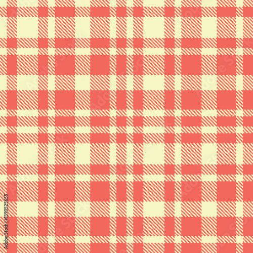 Contemporary Dusty ivory & Vibrant coral Seamless Tartan Fabric Design