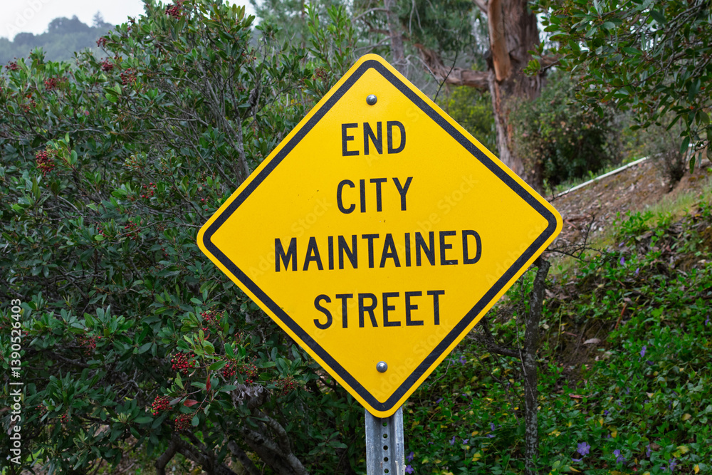 End City Maintained Street warning road sign. Close up. End City Maintained Street warning road sign. Close up.