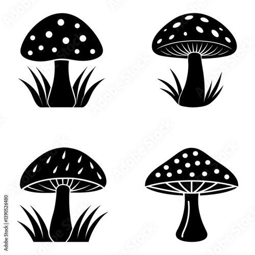 Mushroom set vector and Silhouette of simple mushrooms icon art vector