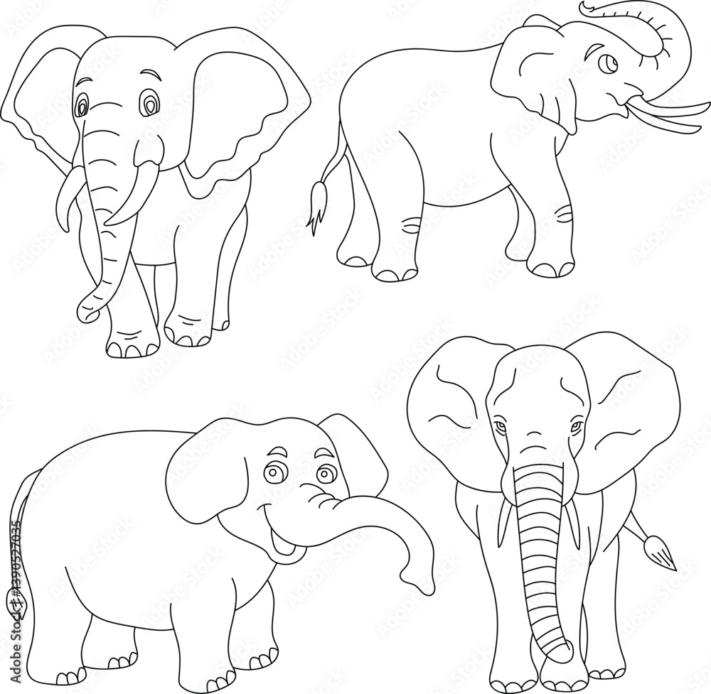 Fototapeta premium Elephant Clipart Set: Hand-drawn Elephant Illustrations: Doodle Cartoon Elephants for Crafters, Designers, and DIY Lovers.