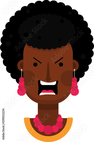 Female avatar showing anger with clenched teeth, intense eyes, and expressive eyebrows.
