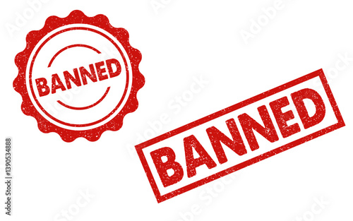 Banned red ink rubber stamp sign symbol seal badge dusty grunge effect forbidden rejected declined restricted