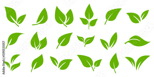 Green leaf vector icon set organic eco natural herb leaf pure sign symbol pictogram tree leaves illustration