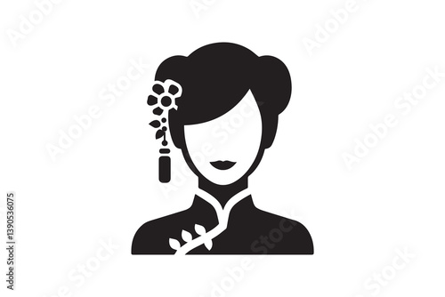 Symbol of simple Chinese Beauty woman silhouette in a simple, minimalist vector on a white background