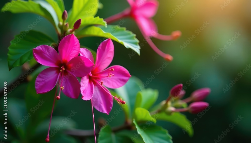 custom made wallpaper toronto digitalVibrant fuchsia blossoms, intricate leafy details, summer, print, stylish