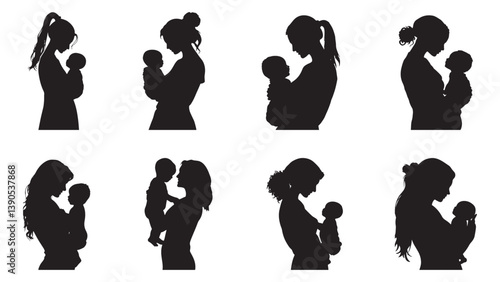 Silhouette of mother and child vector illustration for mothers day black color on white background