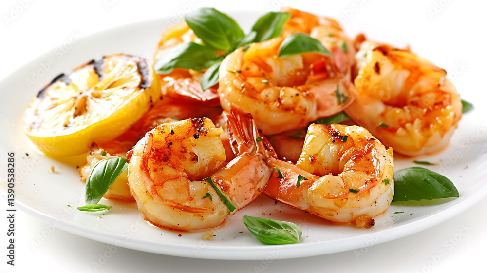 Grilled Shrimp with Herbs and Lemon on White Plate – Fresh Seafood Dish Grilled Shrimp with Herbs and Lemon on White Plate – Fresh Seafood Dish