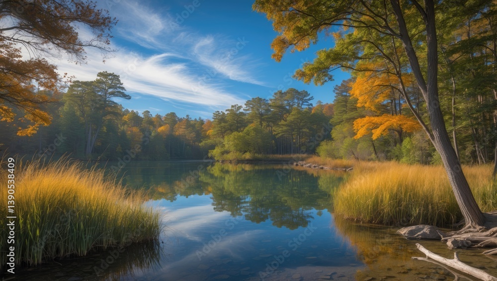 Fototapeta premium Bingham Lake in The Pinery prior to the significant changes of fall colors