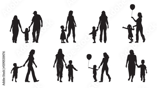 Silhouette of mother and child vector illustration for mothers day black color on white background