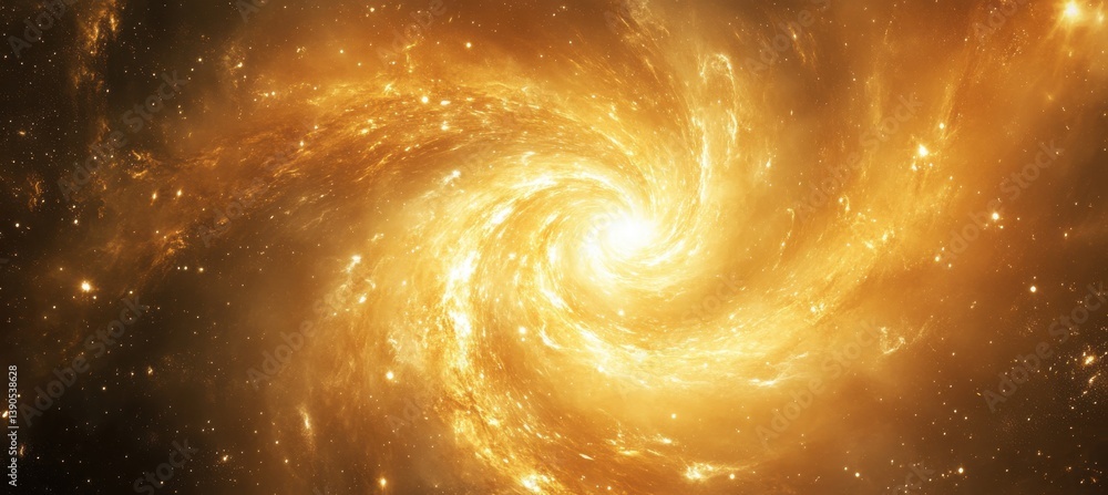 Obraz premium Spiral galaxy background with golden swirl and stars