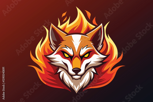 This artwork features a bold and aggressive fox surrounded by vibrant flames, blending orange and red hues, creating a dynamic and captivating visual statement.