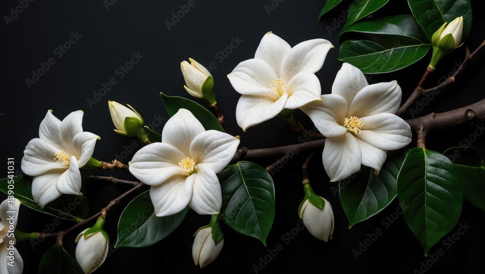 Obraz premium Black backdrop with a branch of gardenia