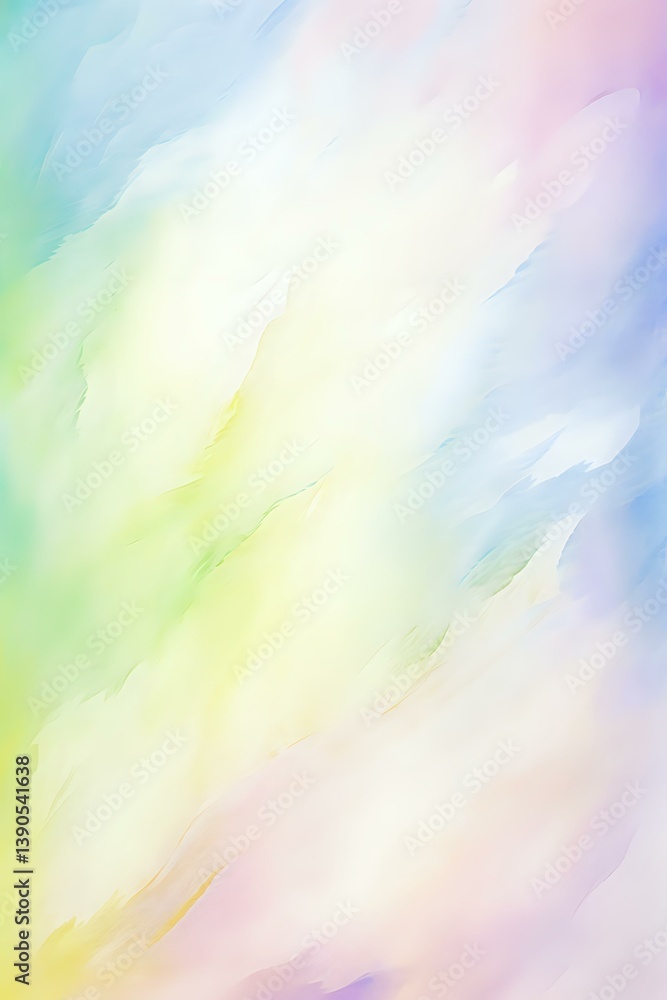 Soft pastel rainbow colors blend in diagonal brush strokes creating dreamy abstract background with gentle transitions between pink, yellow, blue and green hues.