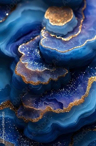 Obraz na płótnie Abstract navy blue and gold geode art with flowing layers, glitter texture and metallic accents creates luxurious marble effect for elegant design projects. w salonie