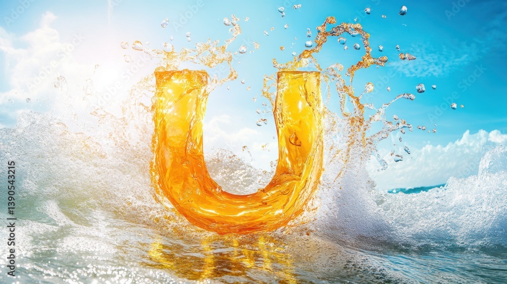 Splashing letter U in waves