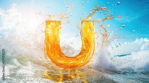 Obraz na płótnie Splashing letter U in waves w salonie