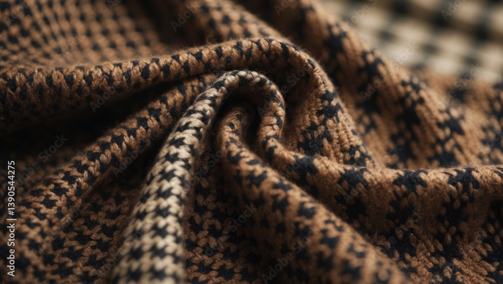 Check design background of brown warm wool fabric swatch Check design background of brown warm wool fabric swatch