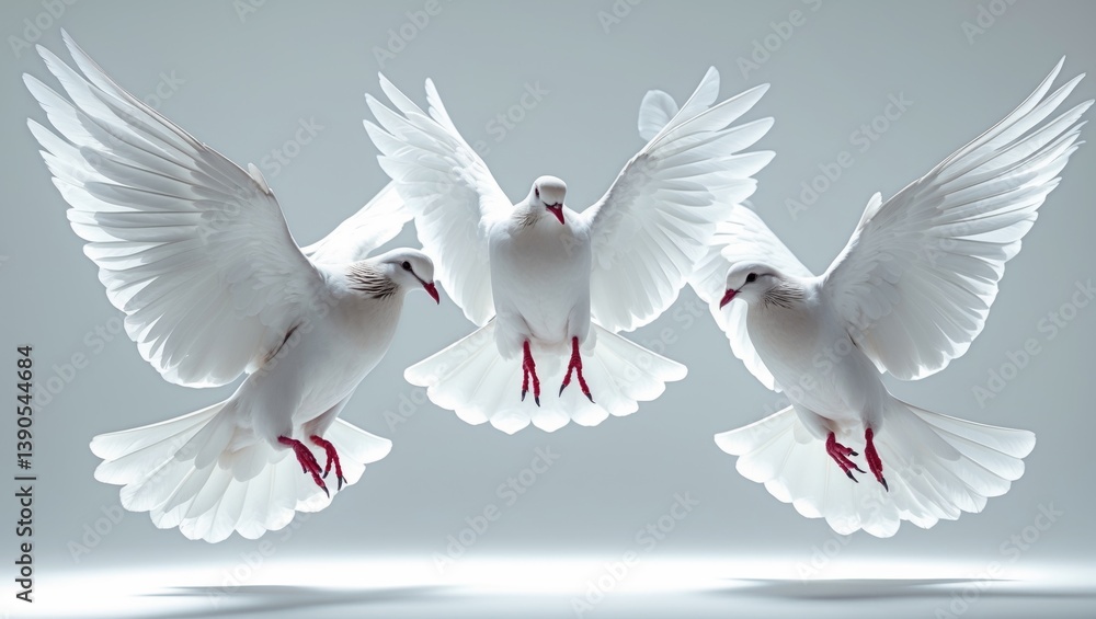 Fototapeta premium White dove in motion against a plain background.