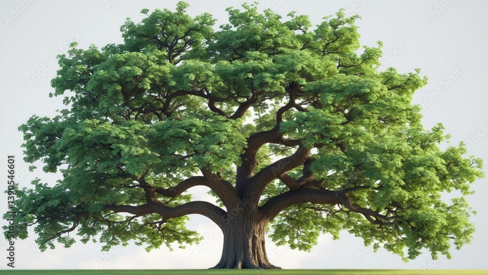 Fototapeta premium An oak tree develops during spring - on a plain white background.