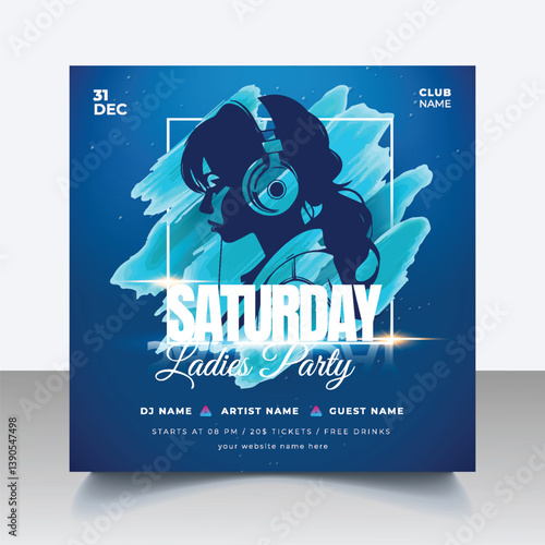 DJ music night party social media post and banner ads for the DJ music party. Electronic Music Cover Design for Summer Fest or DJ Party square Flyer or poster design