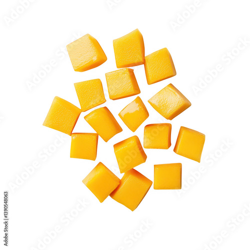 Fresh mango cubes food photography clean environment top view delicious concept