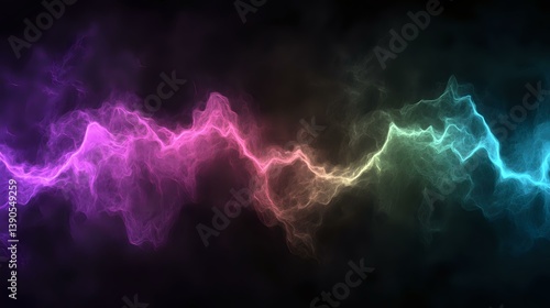Obraz na płótnie Vibrant energy wave with gradient color transition from purple to blue, glowing neon effect on dark background creates dynamic abstract light pattern. w salonie