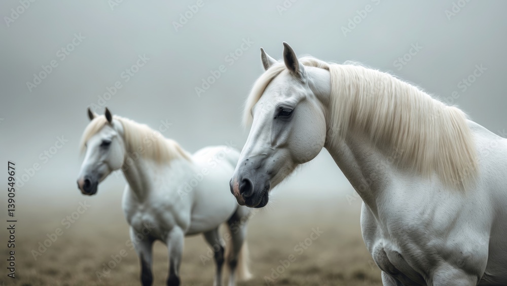 Horses in a storm with white coats Horses in a storm with white coats