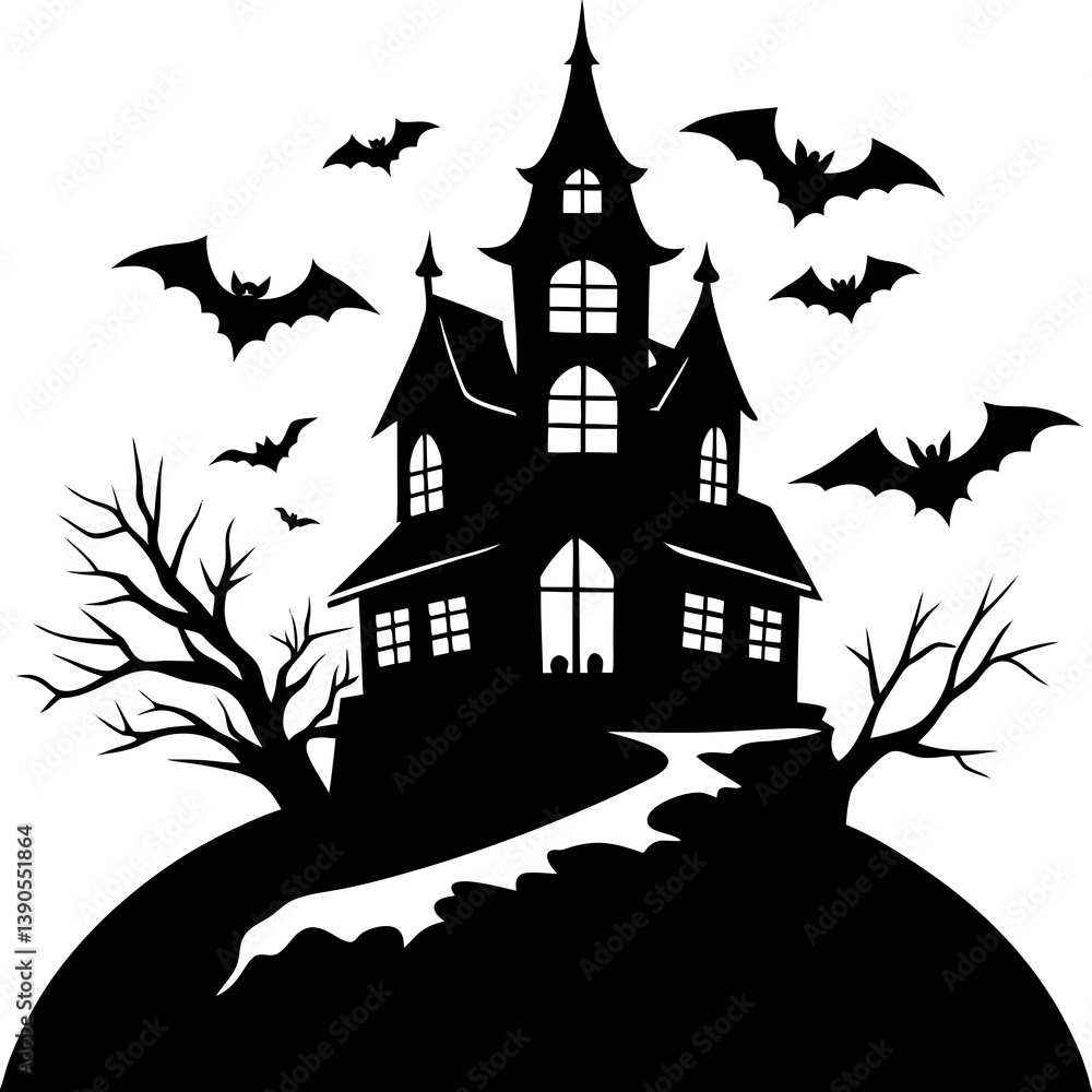 Fototapeta premium Halloween haunted house SVG, perfect for t-shirts and crafts.