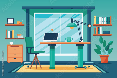 This workspace showcases a stylish desk with a laptop, a comfortable chair, and decorative plants, creating an inviting environment for productivity and creativity.