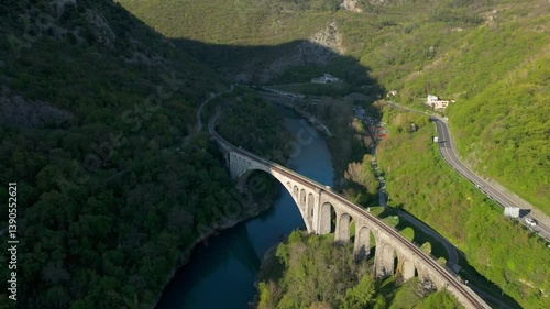 The largest stone arch in the world, Solkan, Slovenia, with drone
