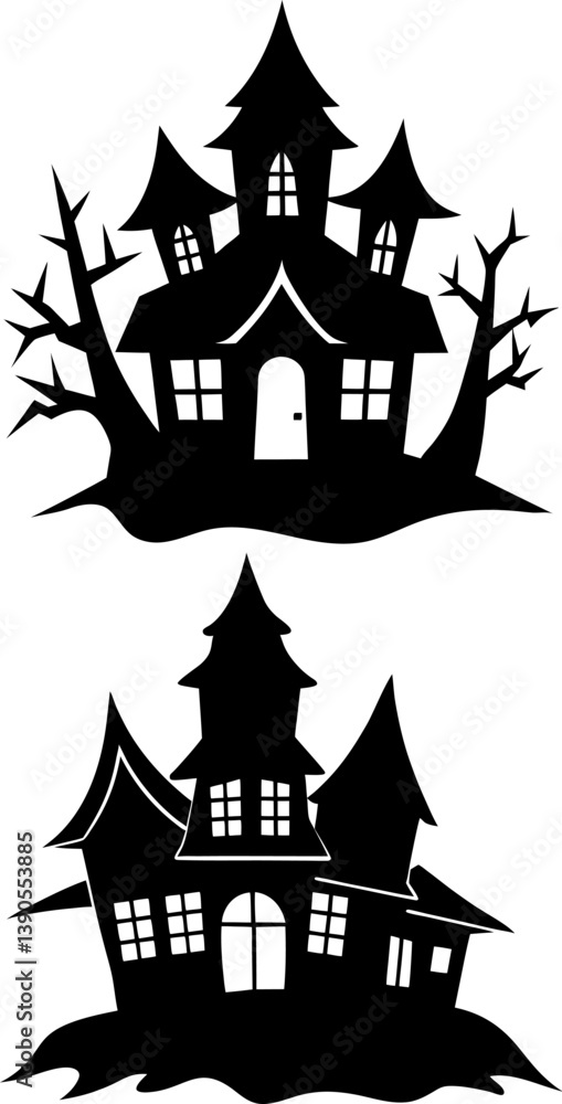 Haunted house vector and Silhouette of house art collection Haunted house vector and Silhouette of house art collection