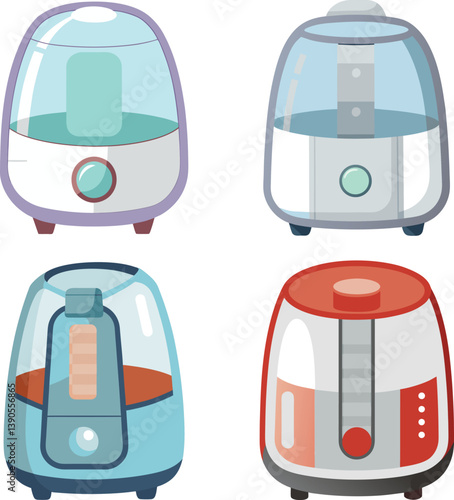 Set of Transparent plastic style air fryer vector illustration on white background.