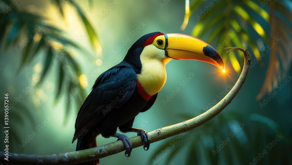 Obraz premium Toco toucan perched on a tree branch.