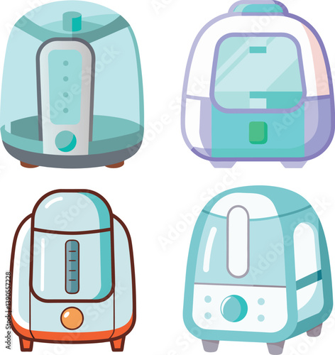 Set of Transparent plastic style air fryer vector illustration on white background.
