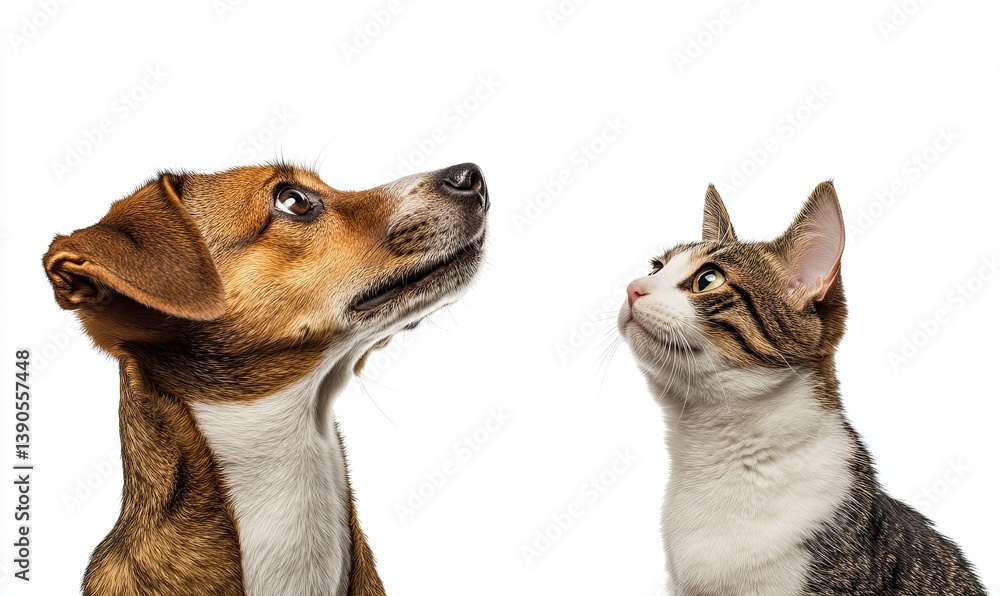 Obraz premium A cute Jack Russell Terrier and a Scottish Straight kitten are displayed in a side profile, isolated on a white background