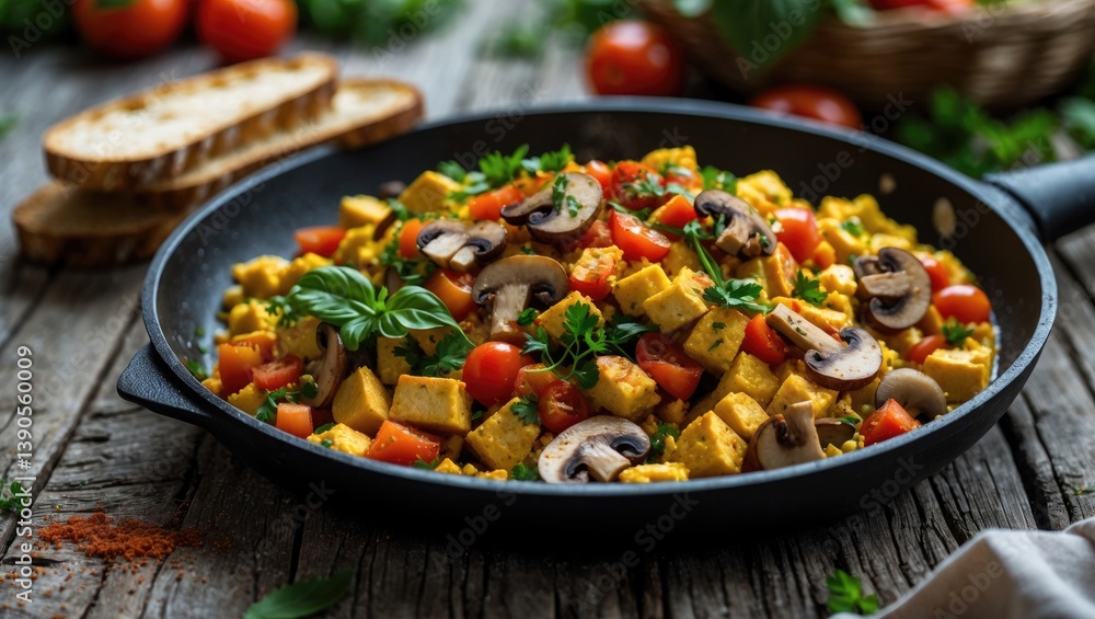 Tofu stir-fried with mushrooms and tomatoes Tofu stir-fried with mushrooms and tomatoes