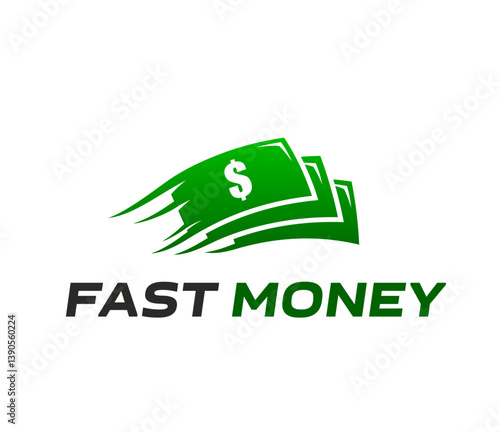 Fast money icon for quick money transfer, online payment and cash exchange, vector sign. Dollar banknotes in fast speed motion for bank pay and credit loans, crypto currency and digital wallet symbol