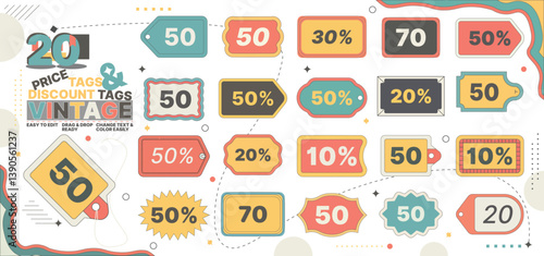 Vintage Sale Tags Vector Pack: Editable Retro Discount Labels