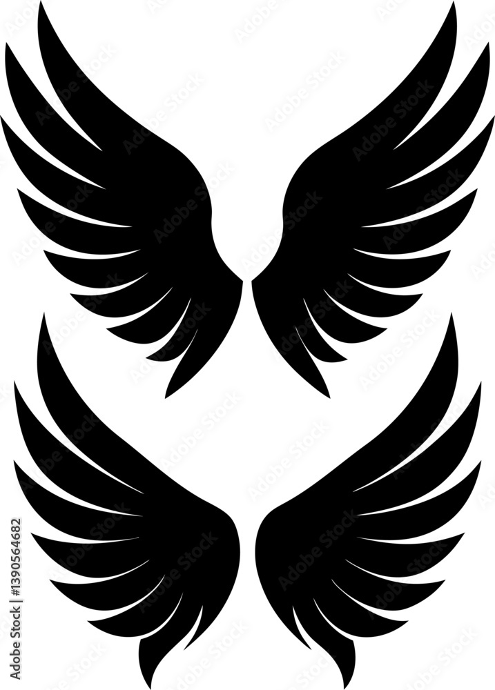 Obraz premium Black wings vector and Silhouette of bird wings art collection