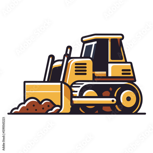 Bulldozer leveling the ground, colored vector, transparent background 