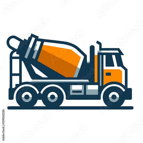 Concrete mixer truck, colored vector, transparent background 