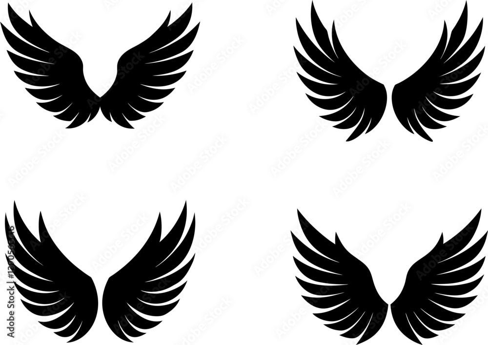 Obraz premium Black wings vector and Silhouette of bird wings art collection