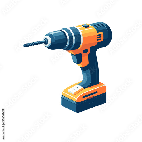 Cordless drill, colored vector, transparent background 