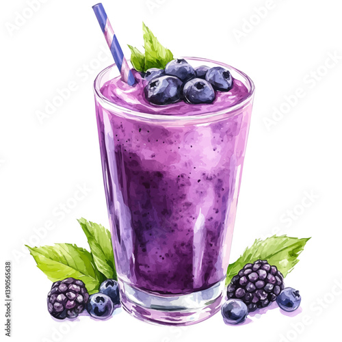 A watercolor painting of acai smoothie, isolated on a white background. Acai smoothie vector

