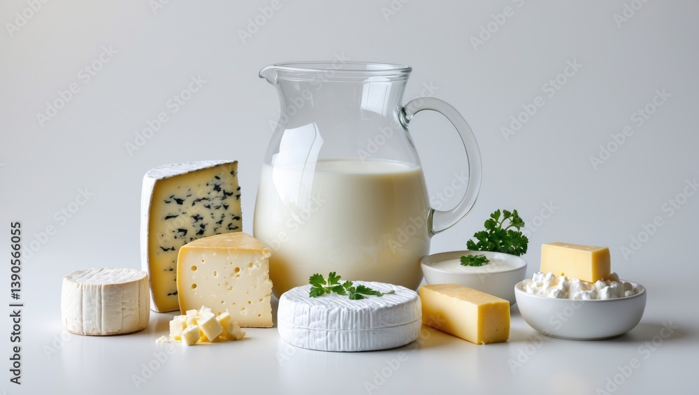 Fresh dairy products displayed on a background. Fresh dairy products displayed on a background.