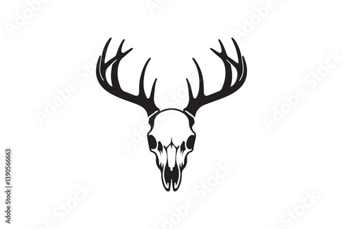 Symbol of simple deer skull silhouette in a simple, minimalist vector on a white background